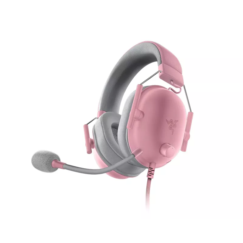 Austiņu komplekts Razer Melnsshark V2 X vadu binaurālas spēļu austiņas, 3,5 mm, virtuālā 7.1, 32 Ω, putuplasta ausu spilventiņi, rozā