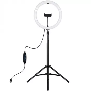 LED gredzena gaisma 30cm ar statīvu līdz 1.65m un telefona turētāju, USB