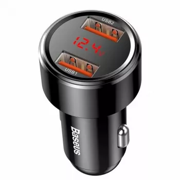 Auto USB ātrais lādētājs Baseus CCMLC20A-01 — viedtālruņiem, ieeja 12–24 V, izeja līdz 20 V, melns