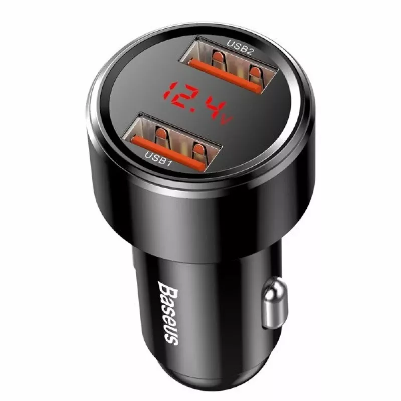 Auto USB ātrais lādētājs Baseus CCMLC20A-01 — viedtālruņiem, ieeja 12–24 V, izeja līdz 20 V, melns