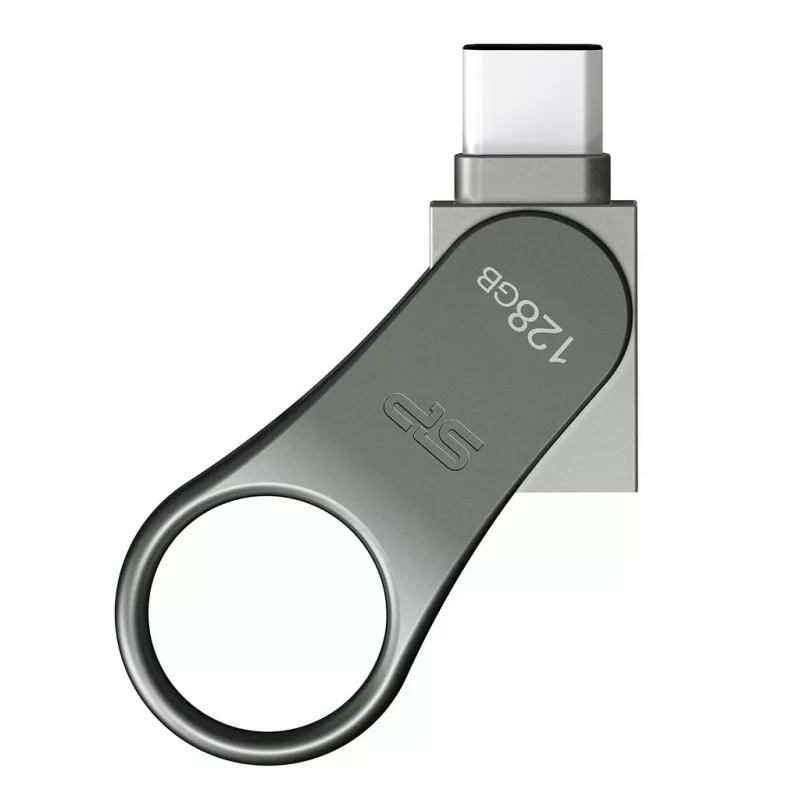 USB zibatmiņa Silicon Power C80 128GB USB 3.2 Gen 1 (Type-A / Type-C) titāna krāsā