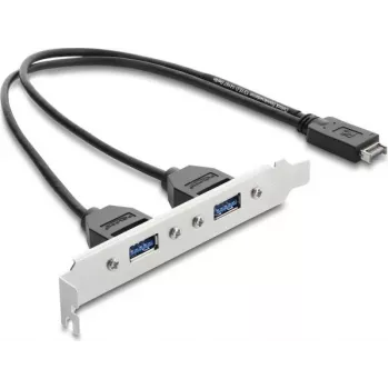 DELOCK USB Typ-E Key A ST uz 2× USB-A 5 Gbps adapteris ar kronšteinu (modelis 67345)