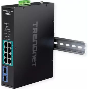 TRENDnet TI-PGM102 - Slēdzis - industriāls - 8 x 10/100/1000 (PoE+) + 2 x Gigabit SFP - DIN sliedes montāža, piestiprināms pie sienas - PoE+ (240 W) - TAA-atbilstošs (TI-PGM102)