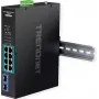 TRENDnet TI-PGM102 - Slēdzis - industriāls - 8 x 10/100/1000 (PoE+) + 2 x Gigabit SFP - DIN sliedes montāža, piestiprināms pie sienas - PoE+ (240 W) - TAA-atbilstošs (TI-PGM102)