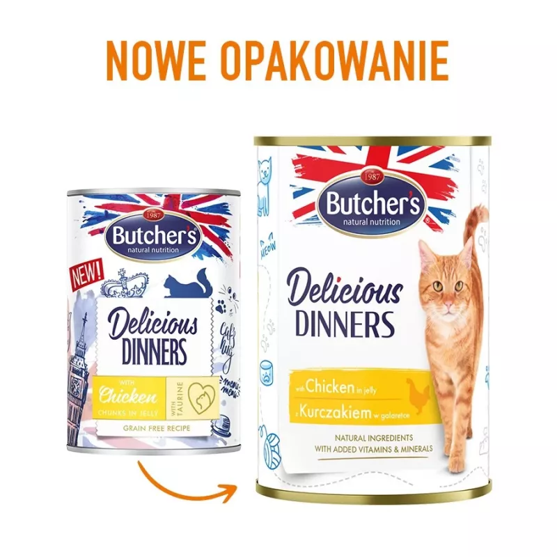 BUTCHER'S Delicious Dinners vistas gabaliņi želejā - mitrā kaķu barība - 400g