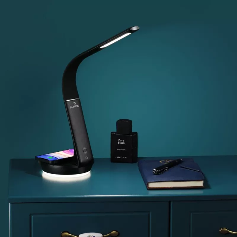 Galda lampa Hawk HW-LAMP02 Melns — regulējams spilgtums, regulējama roka