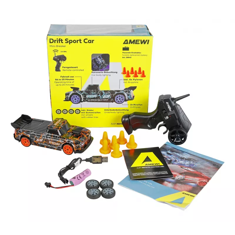 Drift RC automašīna Amewi 21128 — mērogā 1:24, elektromotors, Li-Ion 500 mAh, svars 172 g, no 6+ gadiem