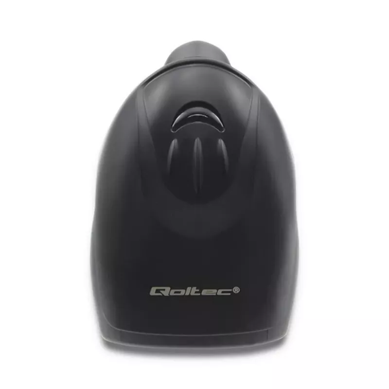 Rokas svītrkodu lasītājs QOLTEC 50868 — 1D/2D lāzera skeneris, USB vadu un bezvadu, darba attālums 600 mm, melns