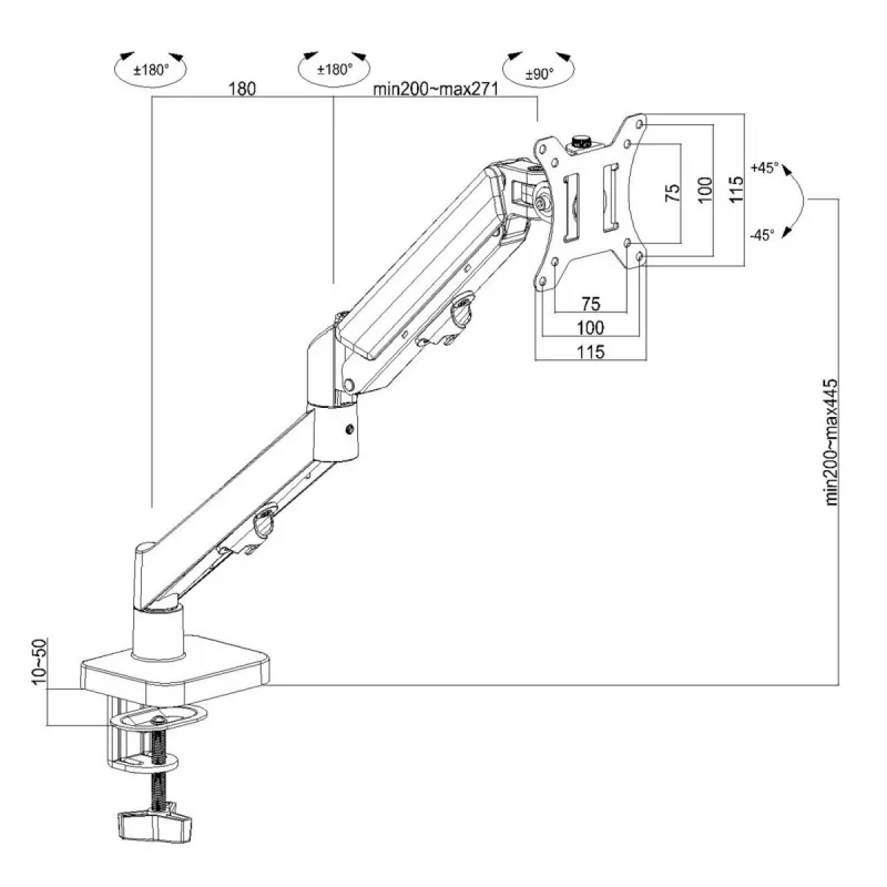 Maclean monitora stiprinājums, gāzes atspere, 17-32, 2-10kg, melns, MC-133