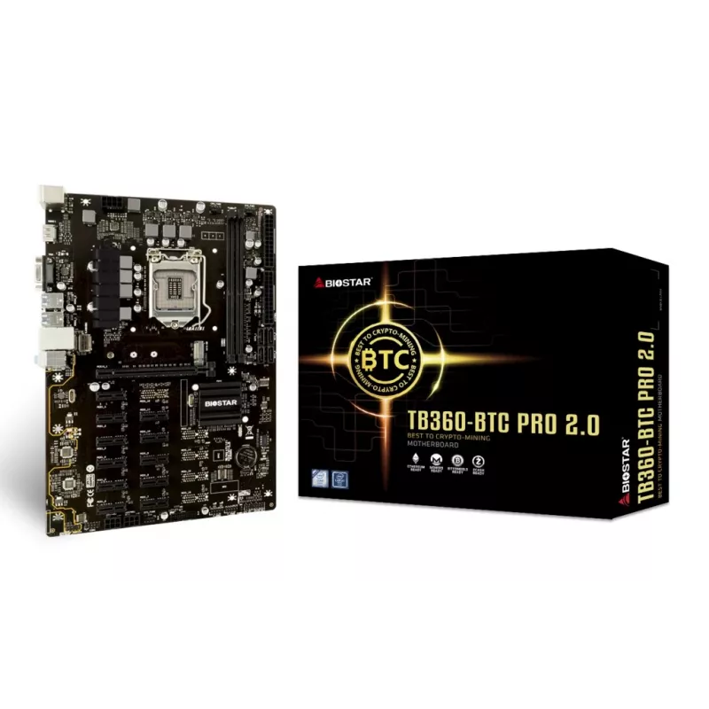 Pamatplate BIOSTAR TB360-BTC PRO 2.0 ATX Intel B360, LGA 1151, 2x DIMM DDR4 līdz 32GB, 11x PCIe x1 + 1x PCIe x16, M.2, SATA III, USB-A