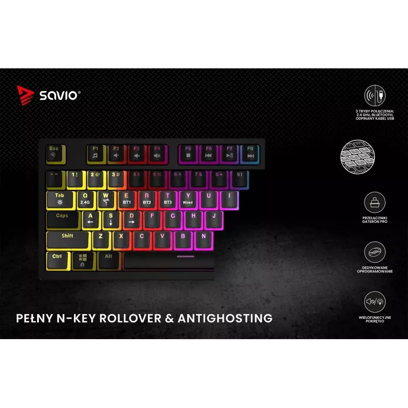 Gaming tastatūra Savio SAVGK-PHENIX RED PUDDING Mechanical RGB Wireless