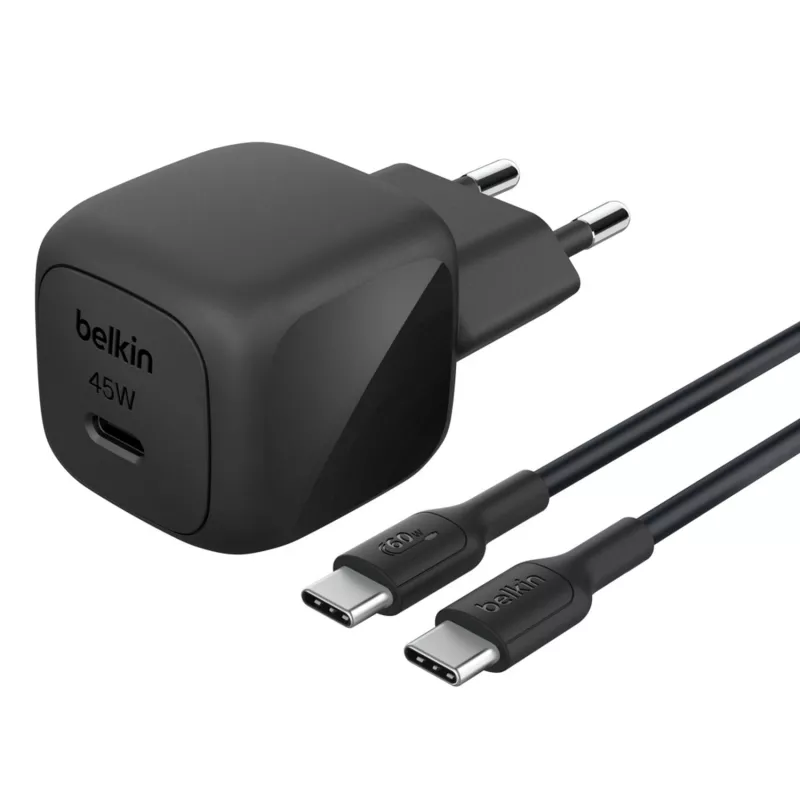 USB-C lādētājs Belkin BOOSTCHARGE 45W PD PPS – kompakts 45 W USB-C PD PPS strāvas adapteris