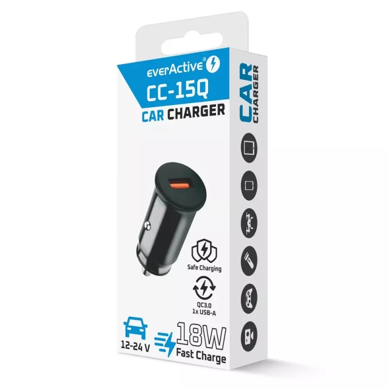 Auto lādētājs everActive CC-15Q QC3.0 18W 1×USB