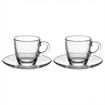 Bialetti Moka Cup Set Glass ISTITUZIONALE, 2 espreso krūzītes ar apakštasītēm, 75 ml