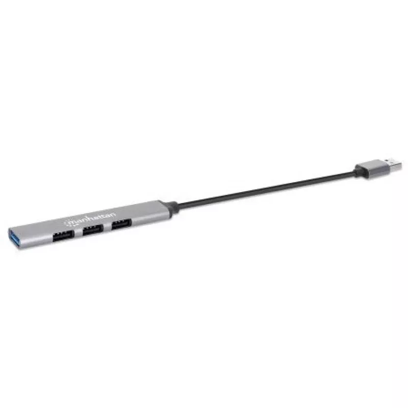 Manhattan USB-A 4-portu centrmezgls, 4x USB-A porti (1x 5 Gbps USB 3.2 Gen1 aka USB 3.0, 3 x 480 Mbps USB 2.0), ar USB barošanu (nav nepieciešams ārējais barošanas avots), alumīnijs