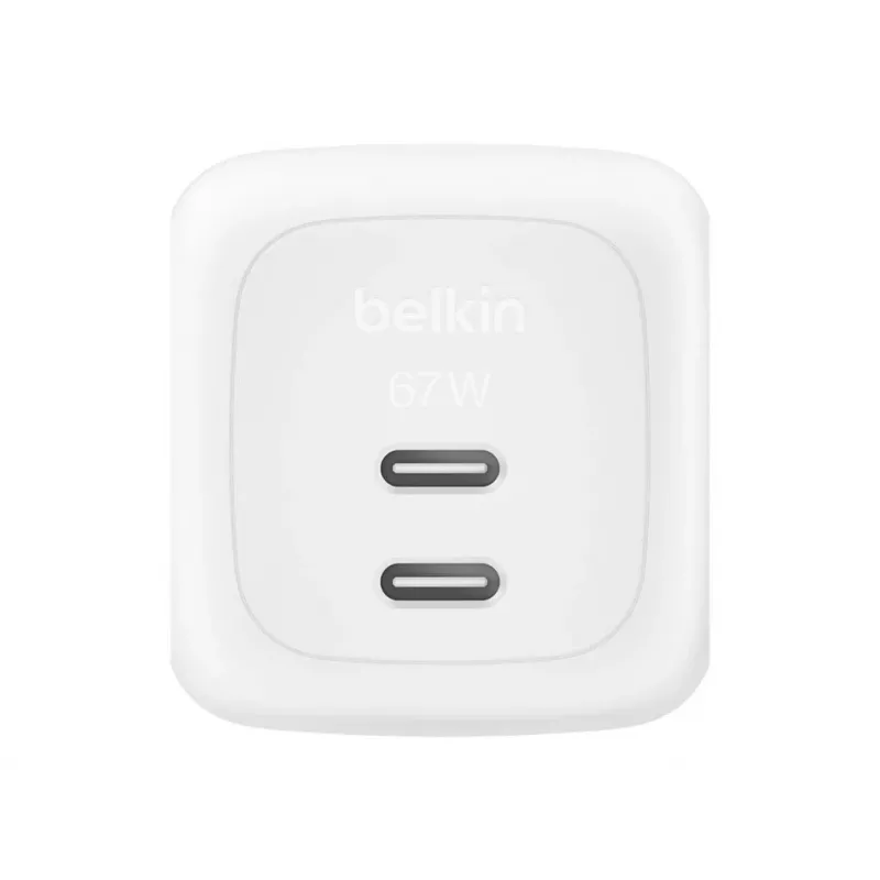 Iekštelpu maiņstrāvas ātrais lādētājs Belkin WCH020KQ2MWH-B6 — 2x USB‑C, 2 m integrēts kabelis, balts
