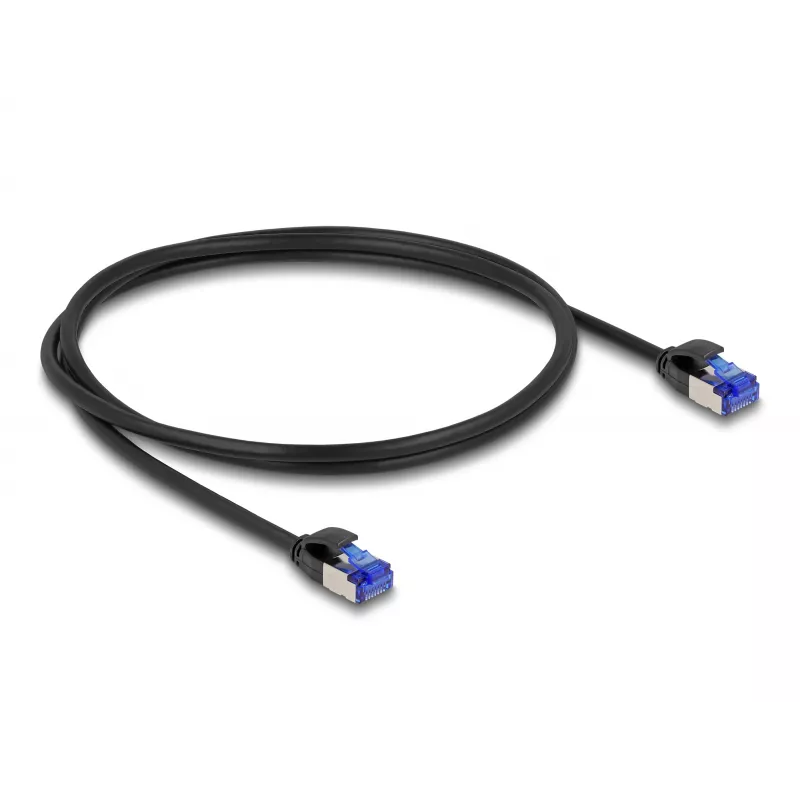 Tīkla kabelis DeLOCK RJ45 Cat.6A S/FTP plāns 1m Melns