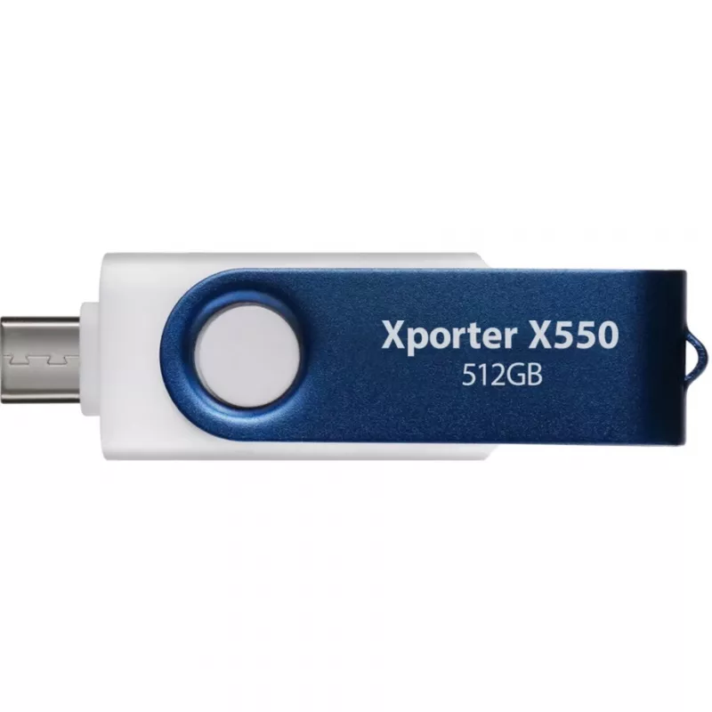 Xporter X550 512 GB, USB zibatmiņa zila/balta, USB-A un USB-C 3.2 Gen 1