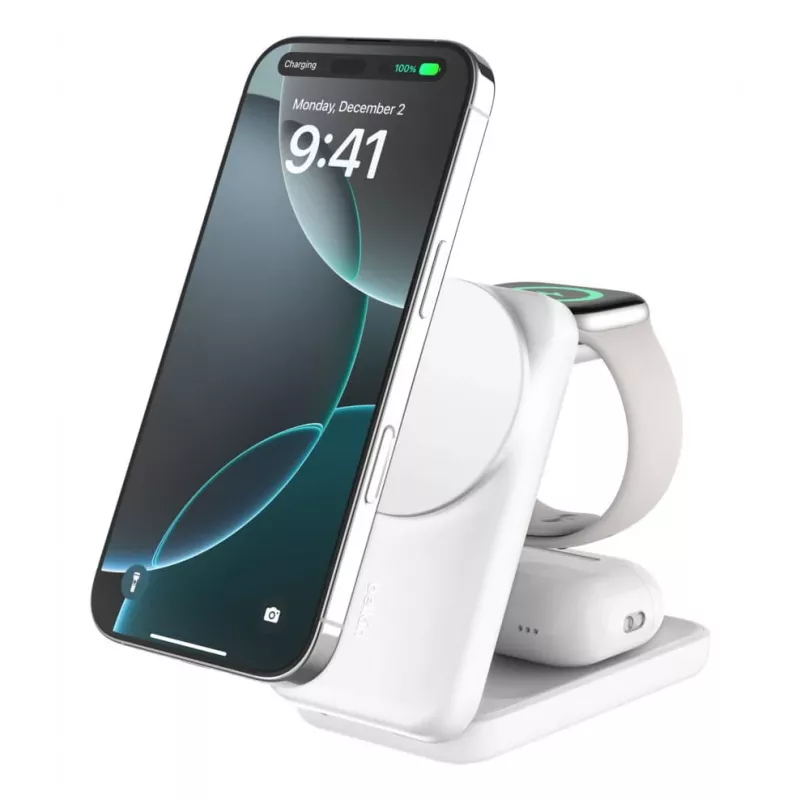 Iekštelpu lādētājs Belkin UltraCharge 25w Qi2 3in1 Magnetic Charger EU balta Square