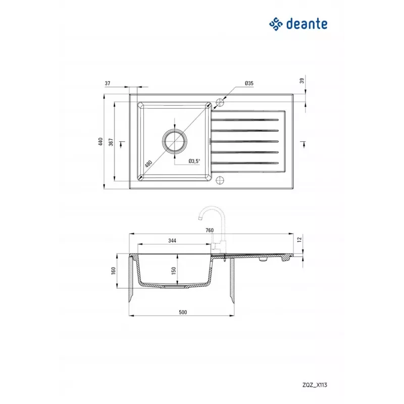1-BOWL GRANITE SINK WITH DRAINER DEANTE Melns ZORBA