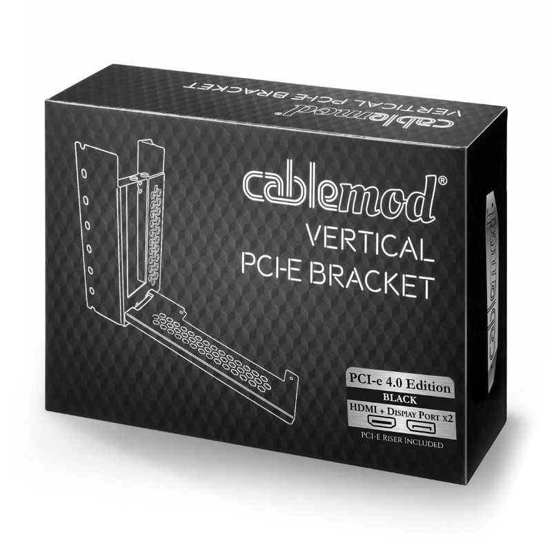 CableMod vertikālais PCI-e kronšteins, PCI-e 4.0 izdevums, HDMI + DisplayPort, melns