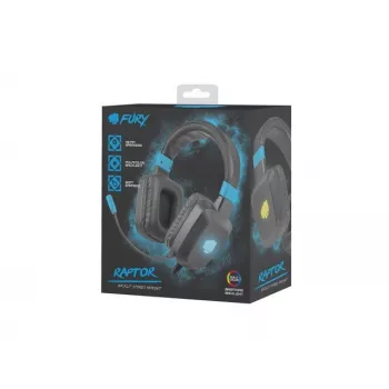 Vadu spēļu austiņas Fury NFU-1584 ar mikrofona strēli, apļveida, 98 dB, 15–25000 Hz, 2 m kabelis, USB un 3,5 mm, zila