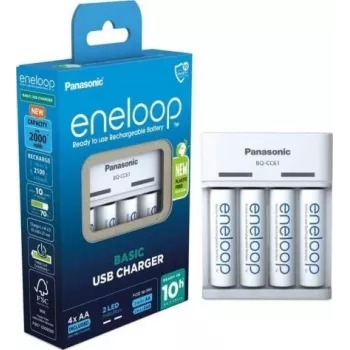 Panasonic eneloop BQ-CC61 lādētājs ar 4 x 2200 mAh baterijām (K-KJ61MCD40USB)