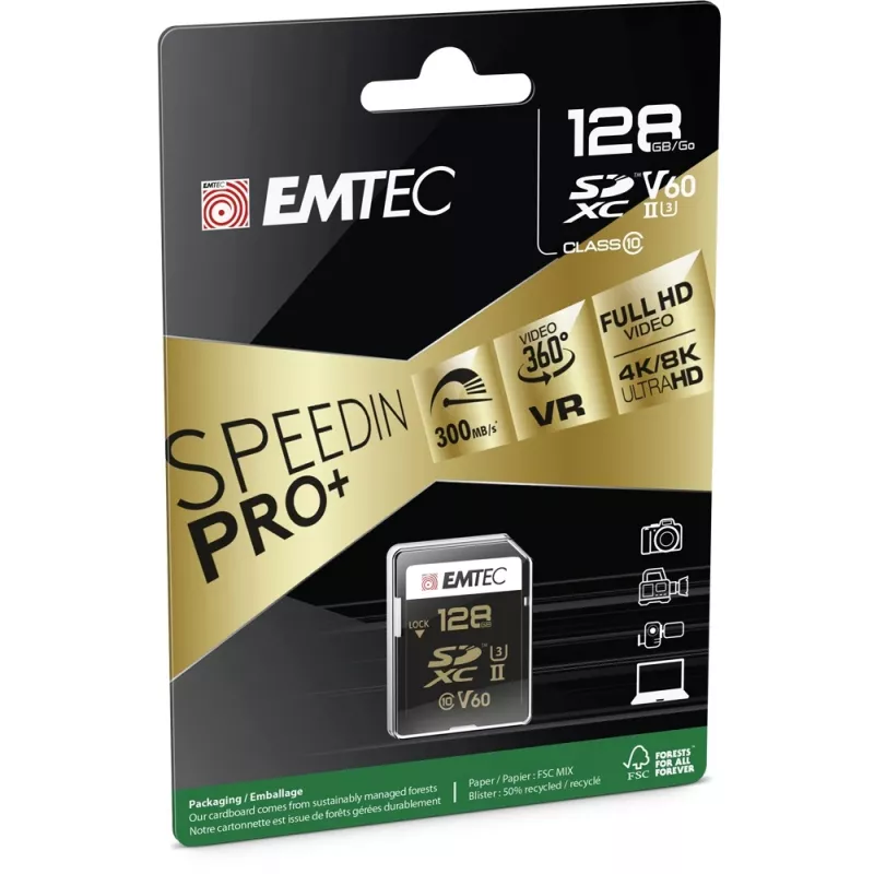 Flash Memory Emtec 128 GB UHS-II SpeedIN PRO+