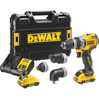 Pistolveida urbis DeWalt DCD703L2T-QW — 12V, 3.0Ah x2, 1500 RPM, 10 mm bezatslēgas patrona, 25.5 N·m, 0.9 kg