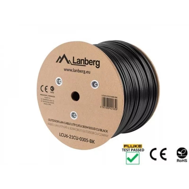 Lanberg LCU6-21CU-0305-BK tīkla kabelis melns 305 m Cat6 U/UTP (UTP) āra