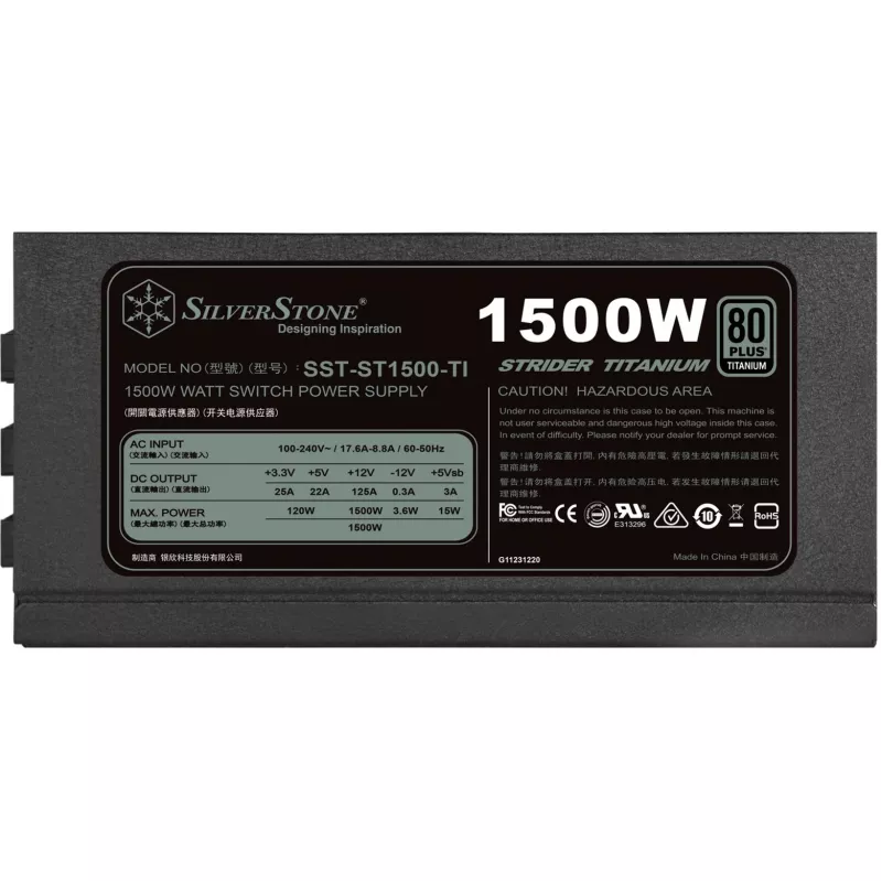 Silverstone SST-ST1500-TI v1.1 barošanas bloks 80 PLUS Titanium, modulārs - 1500 W (SST-ST1500-TI v1.1)