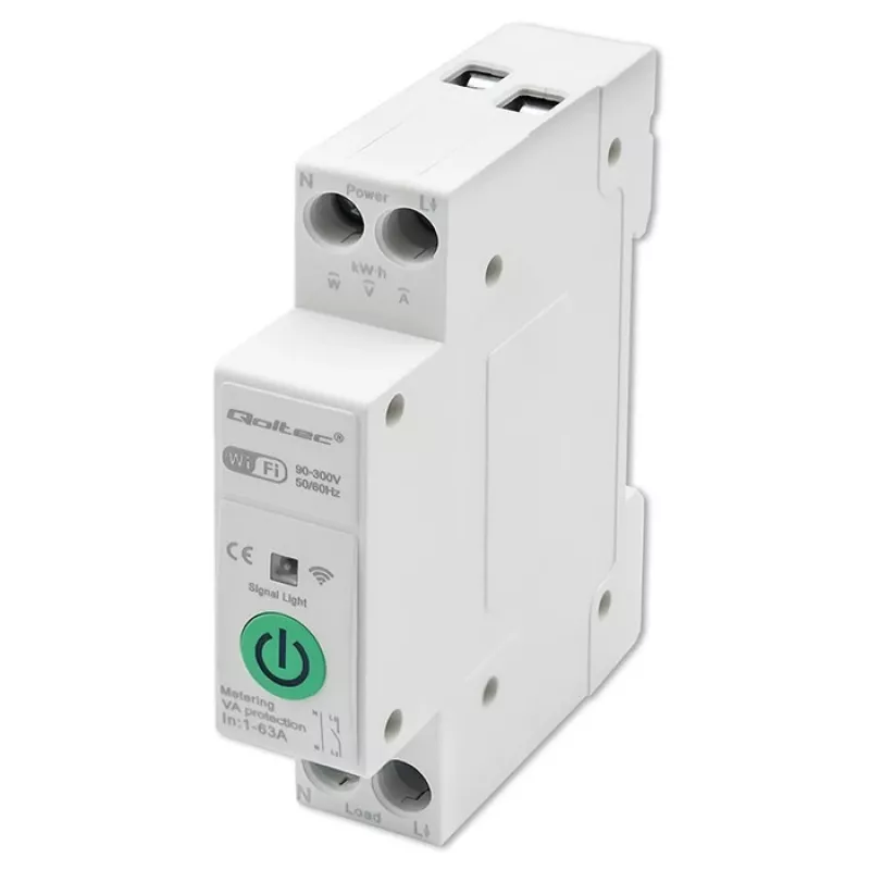 DIN-sliedes WiFi relejs QOLTEC 50881 — tīkla komutācijas relejs 63A elektrības instalācijām