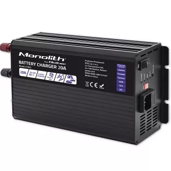 Qoltec Smart Monolith akumulatora lādētājs LiFePO4 AGM GEL SLA akumulatoriem | 20A | 24V