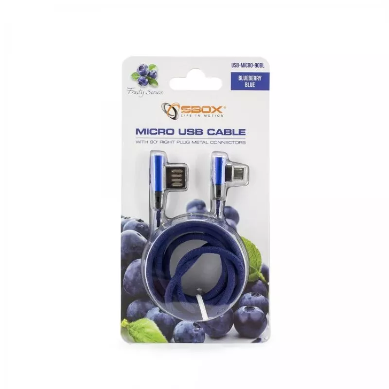Sbox USB->Micro USB 90 M/M 1.5m USB-MICRO-90BL melleņu zils