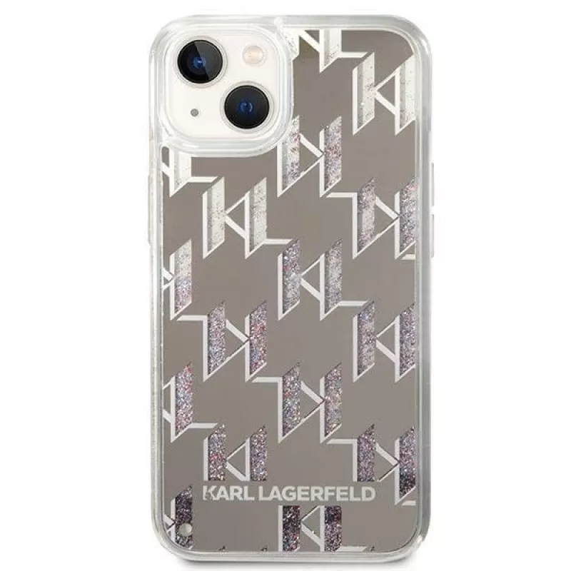 Karl Lagerfeld KLHCP14MLMNMS iPhone 14 Plus 6.7 cietais maciņš sudraba / sudraba Liquid Glitter Monogram