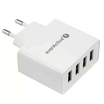 everActive telefona lādētājs SC400 ar 4x USB pieslēgvietām, kopējā 5A izeja, balts