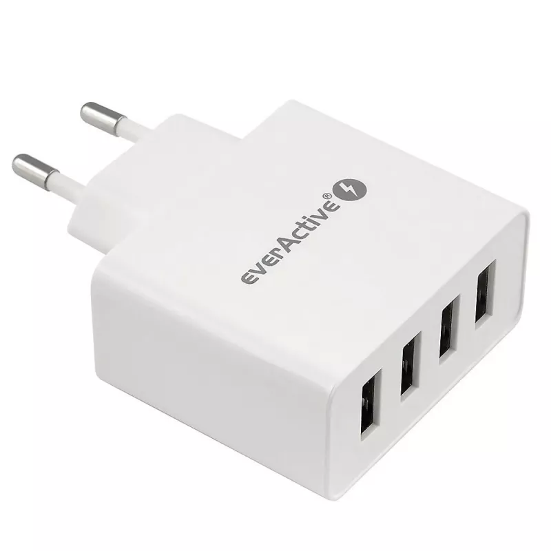 everActive telefona lādētājs SC400 ar 4x USB pieslēgvietām, kopējā 5A izeja, balts