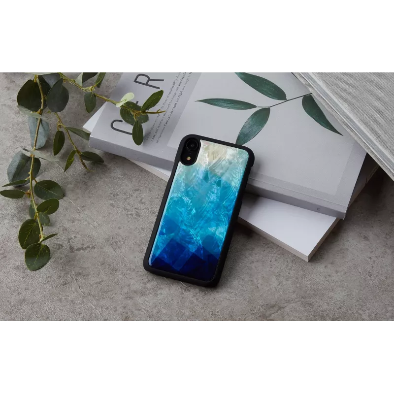 Viedtālruņa maciņš iKins iPhone XR — zilā ezera ārpuse, melna iekšpuse