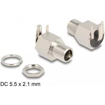 DeLOCK savienotājs DC 5.5 x 2.1 mm, iekšējā vītne, lodējams, leņķveida, 20 V, 10 A