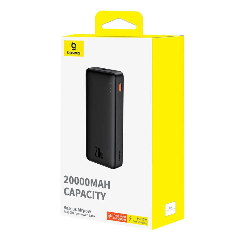 Baseus Airpow Litija polimēra jaudas banka 20000 mAh 20 W Melna