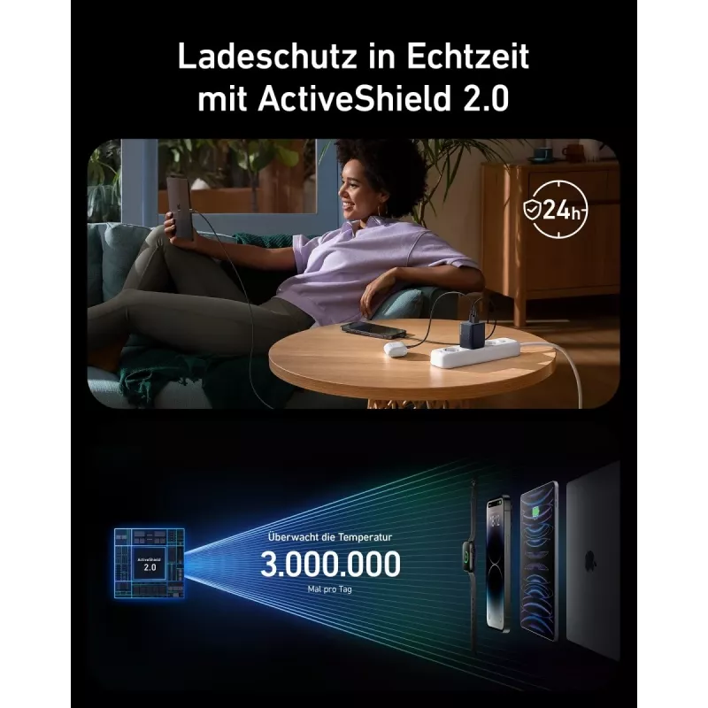 Iekštelpu USB ātrās uzlādes lādētājs Anker Prime A2669313 — 67 W, 1×USB-A, 2×USB-C, melns