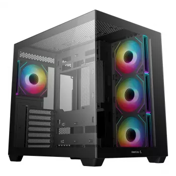 PC korpuss DeepCool CG530 4F Midi Tower Melns — rūdīts stikls, ATX/ITX/Micro ATX, 3x120mm ventilatori, USB-C