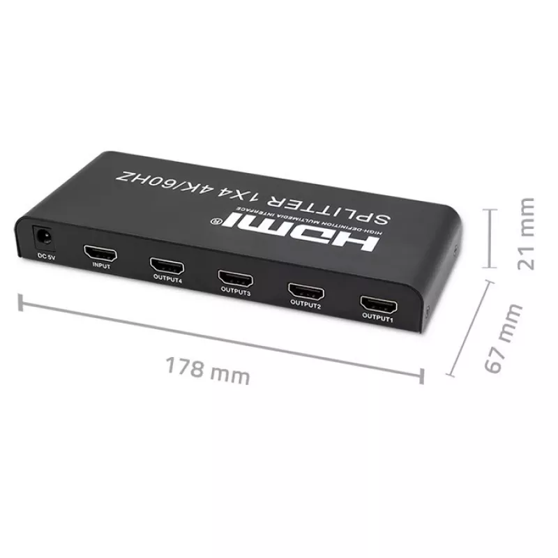 Qoltec 51799 Aktīvais HDMI sadalītājs 4 x HDMI 4K x 2K | 6Gb/s | 60Hz