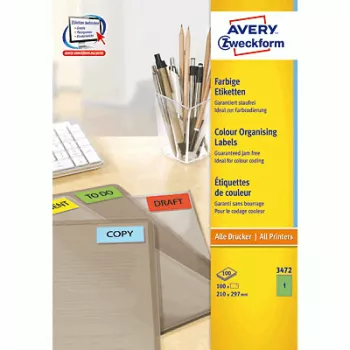 Pašlīmējoša printera etiķete AVERY 3472 Zaļa 210 x 297 mm