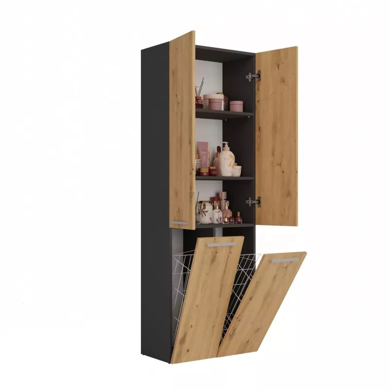 Topeshop NEL 2K DD ANT/ART KP vannas istabas uzglabāšanas skapis Grafīts, Ozols