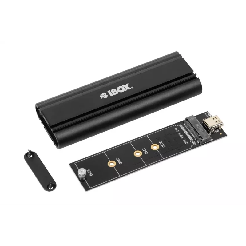SSD korpuss IBOX HD-07 1x M.2 diskam, USB 3.2 Gen 2 (10 Gbit/s), USB-C, melns