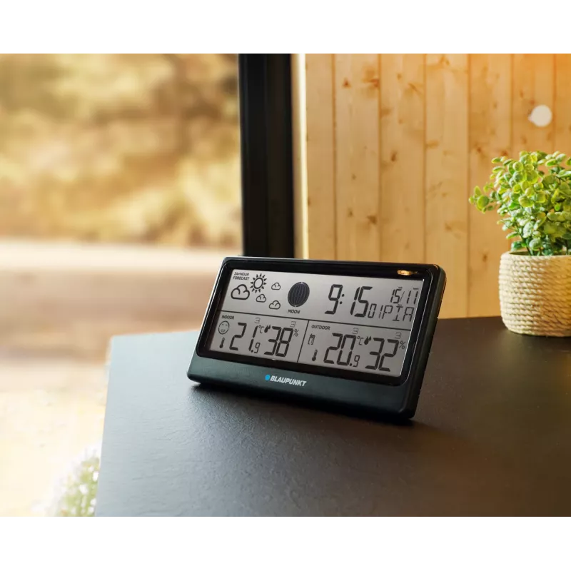 Laika stacija BLAUPUNKT WS20BK — iekštelpu/āra temperatūras un mitruma displejs, melna, 1 sensors, LCD, darbināma ar baterijām