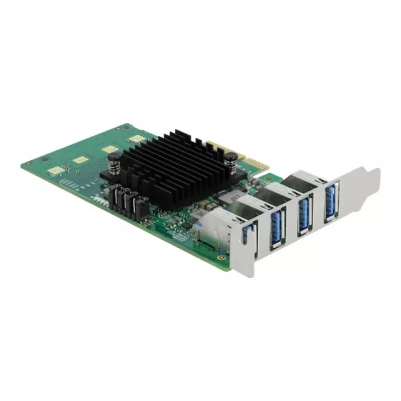 DeLOCK PCI Express x4 karte ar 4 ārējiem USB 3.0 četru kanālu portiem - zema profila formas faktors