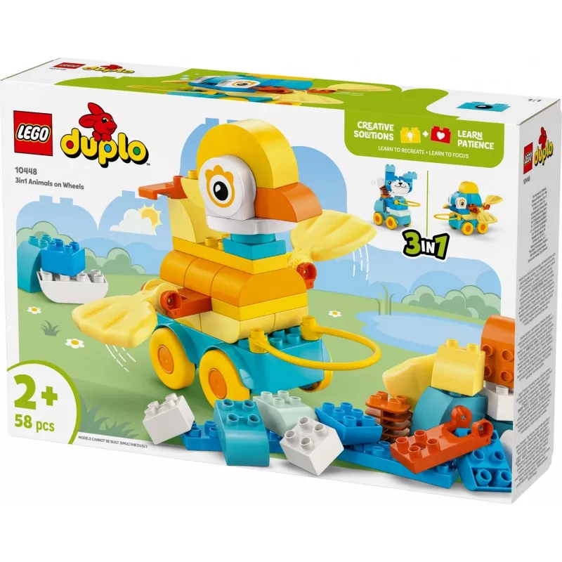 Rotaļlietu komplekts LEGO DUPLO 3-in-1 Animals on Wheels 10448 — DUPLO būvē un spēlējies dzīvnieki, 58 gab., vecums 2+