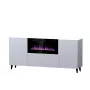 Kumode ar elektrisko kamīnu Cama Meble PAFOS, 180x42x82 cm, balts matēts, 1400–1600 W, bez rokturiem, 3 durvis, 2 plaukti